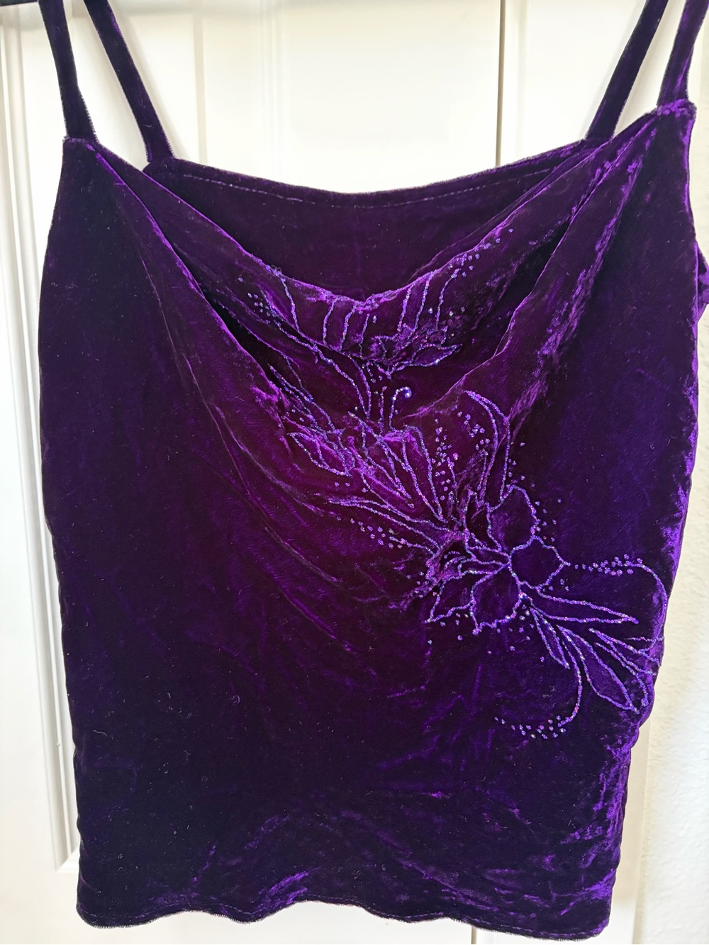 Y2K purple velvet camisole with flower detail